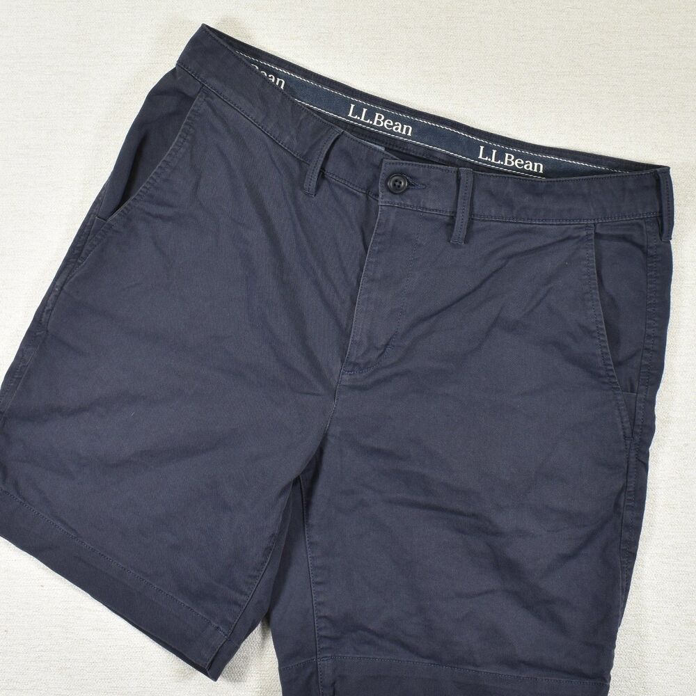 LL Bean Mens 34 Chino Shorts Slate Navy Blue Coolmax Stretch Standard Fit 521701